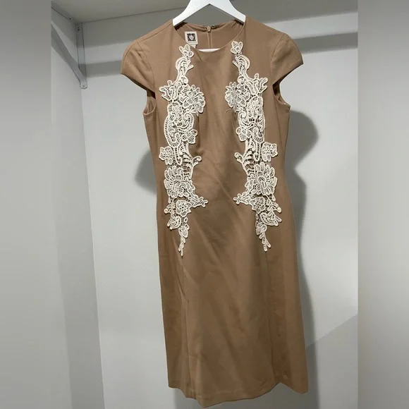 Anne Klein Camellia Dress With Embroidered Design Nwt | Color: Tan/White | Size: 2 | Bincy's Closet Anne Klein Camellia Dress With Embroidered Design Nwt | Color: Tan/White | Size: 2 | Bincy's Closet